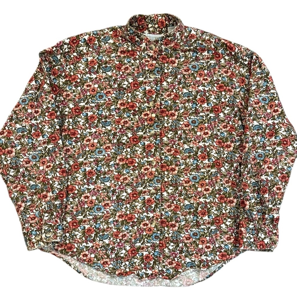 VTG 80s Lands’ End Cottagecore Floral Shirt Whimsy Fairy Prairie Farm USA Medium